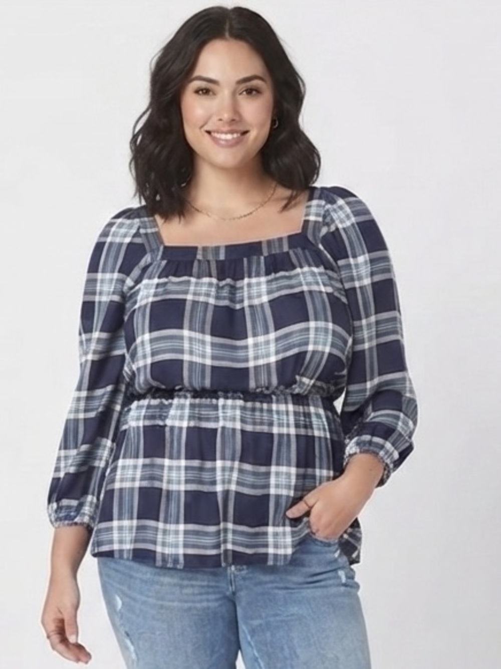 Lane Bryant Classic Medium-Sleeve Square-Neck Peplum Blouse